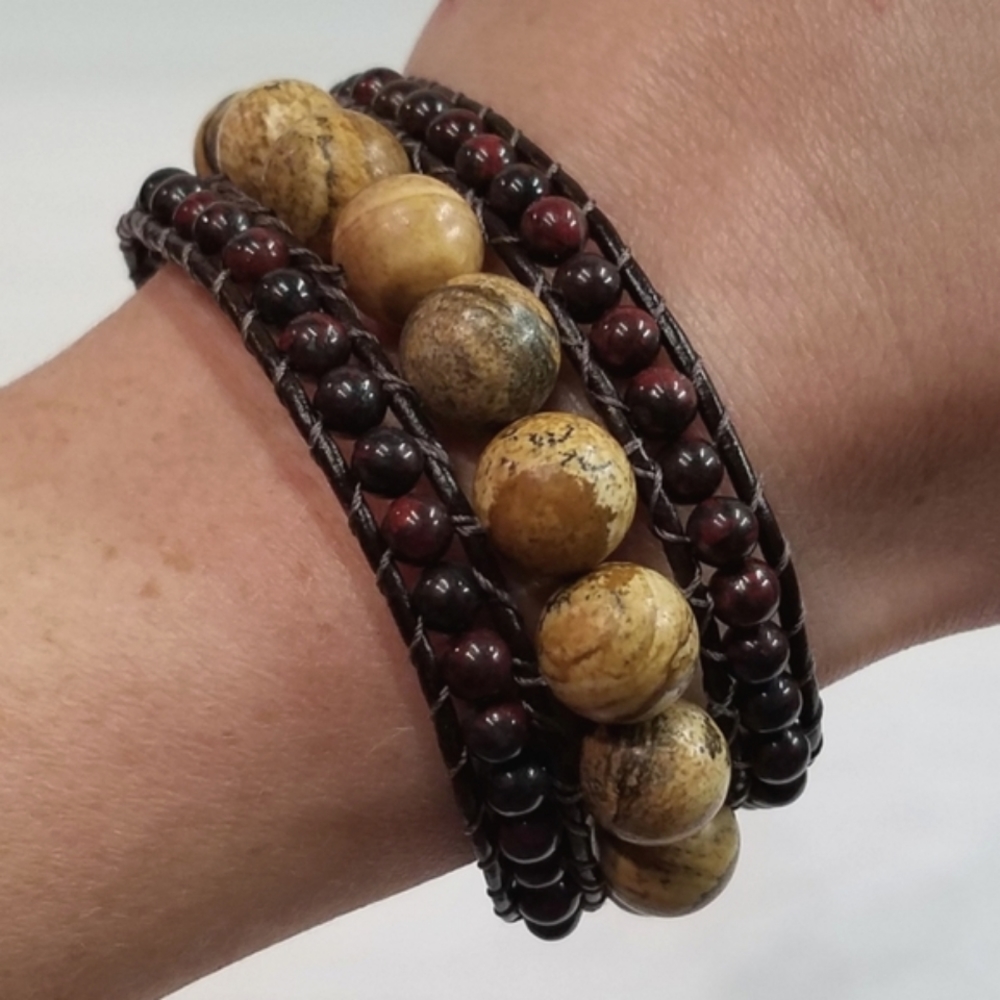 Picture Jasper/Garnet Cuff Bracelet, Handmade